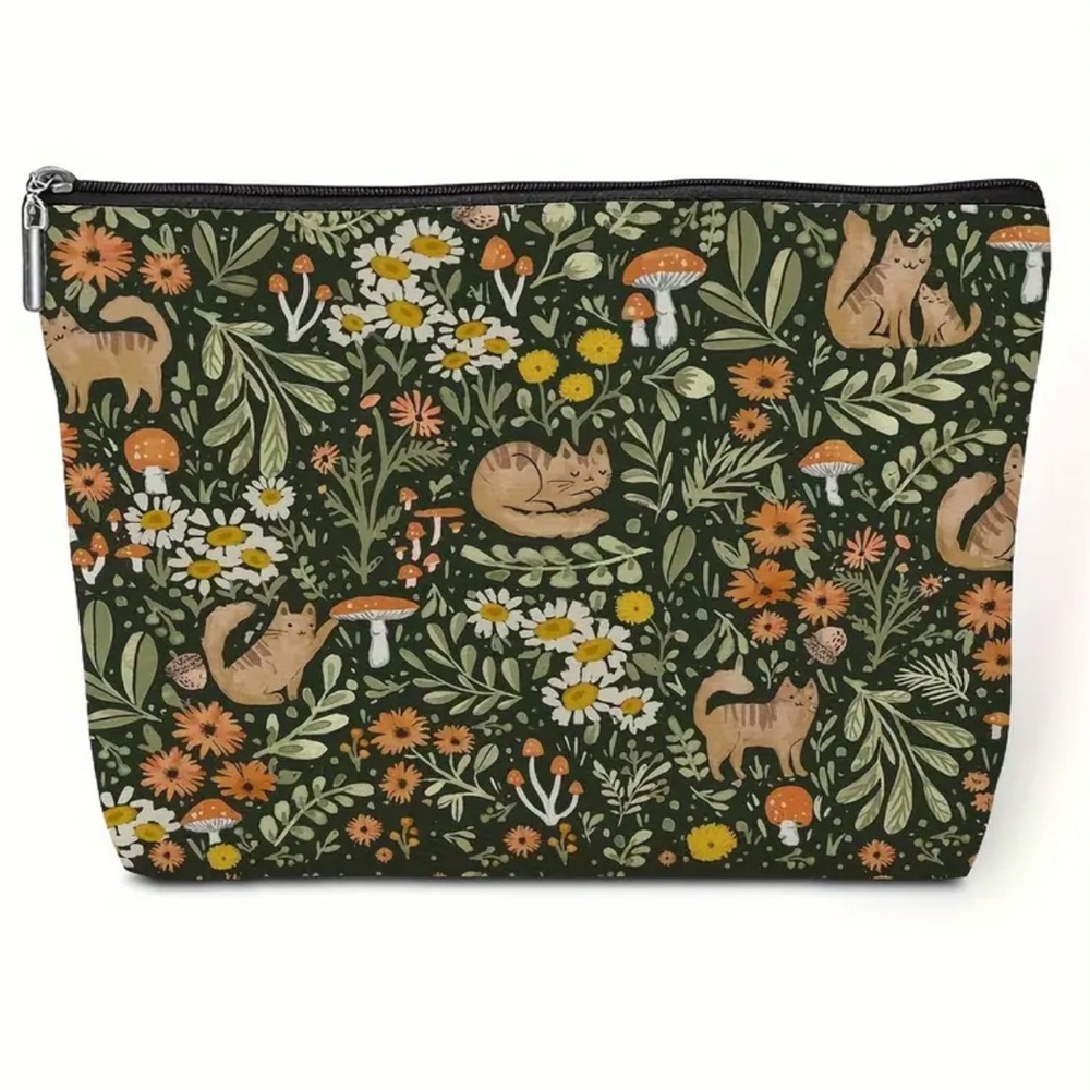 Cat Floral Makeup Bag - Picture 1 of 3